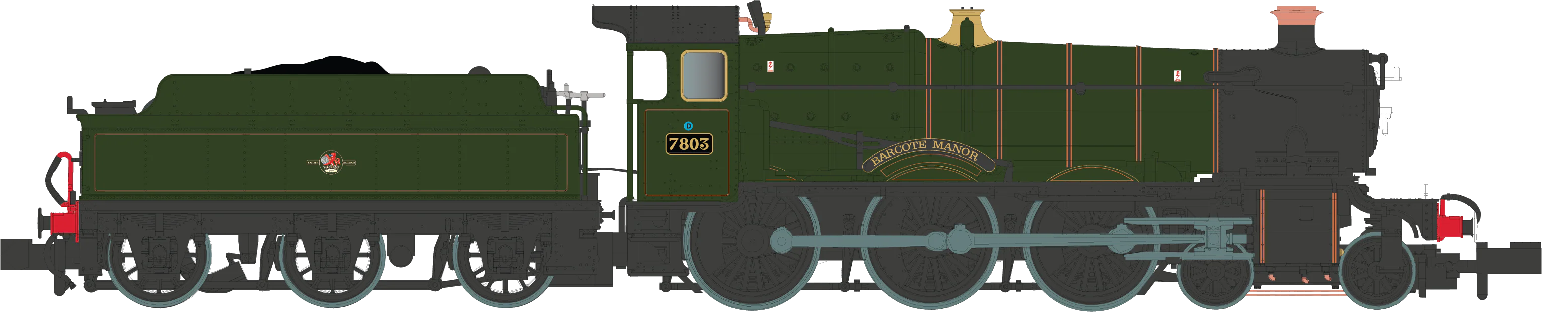 2S-001-010D 4-6-0 Barcote Manor 7803 BR Lined Green Late Crest Steam Locomotive - DCC Fitted