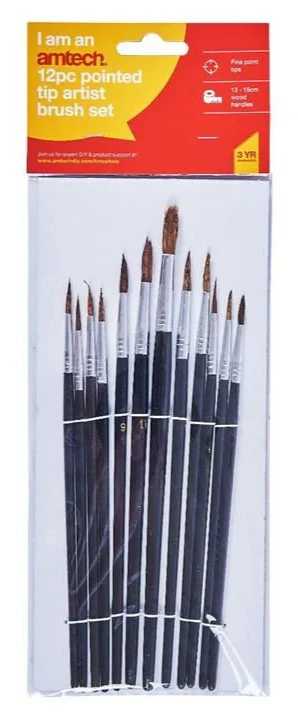 AM-S4120 12 Piece fine pointed tip art brush set - Image 2