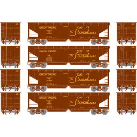 ATH7087 Set of 4 HO RTR 40' Offset Ballast Hopper w/Load, UP #2
