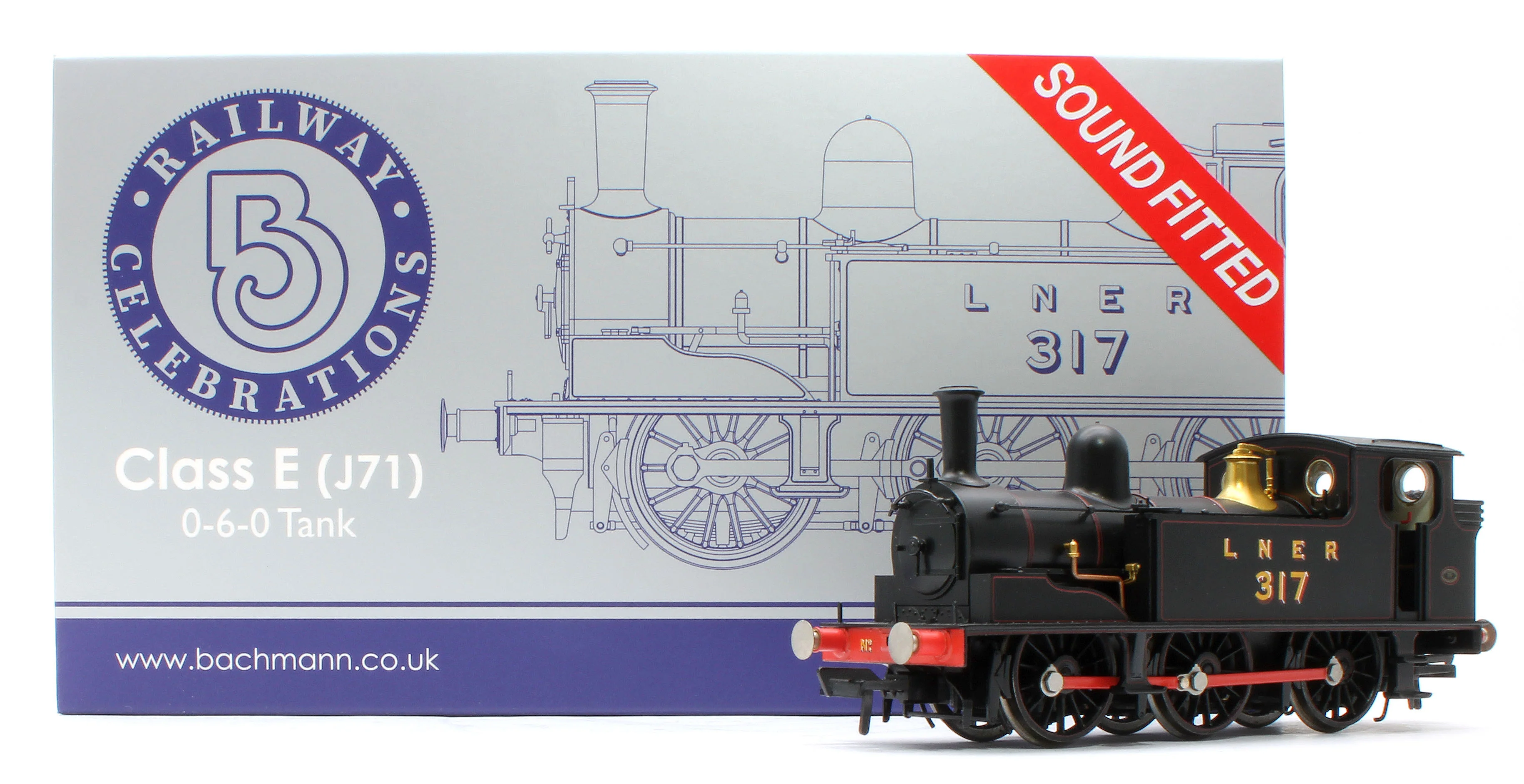 31-066SF NER E (J71) 317 LNER Lined Black Steam Tank Locomotive - DCC Sound - Image 12