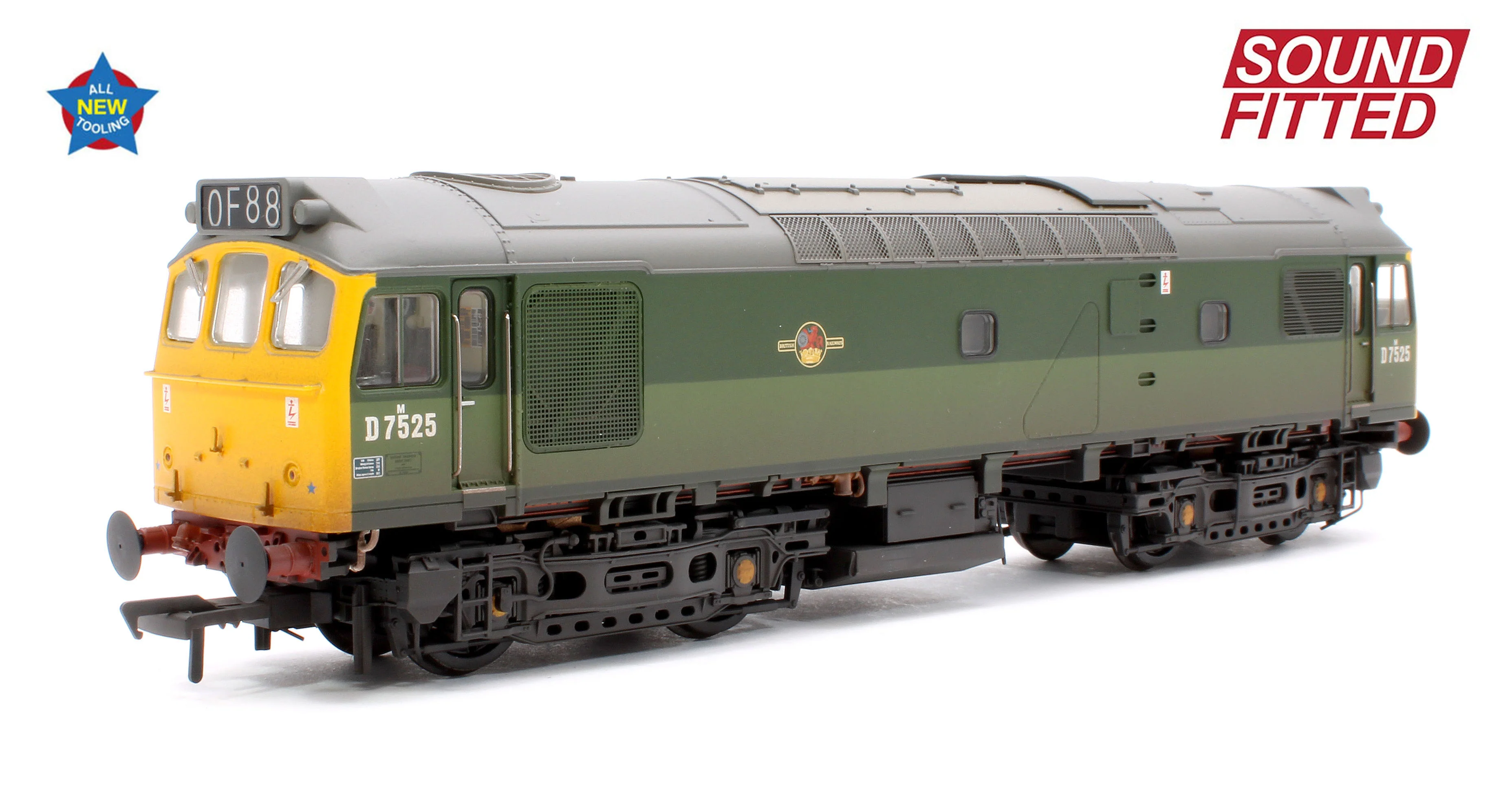 32-342SF Class 25/2 D7525 BR Two-Tone Green (Full Yellow Ends) Diesel Locomotive - DCC Sound & Weathered