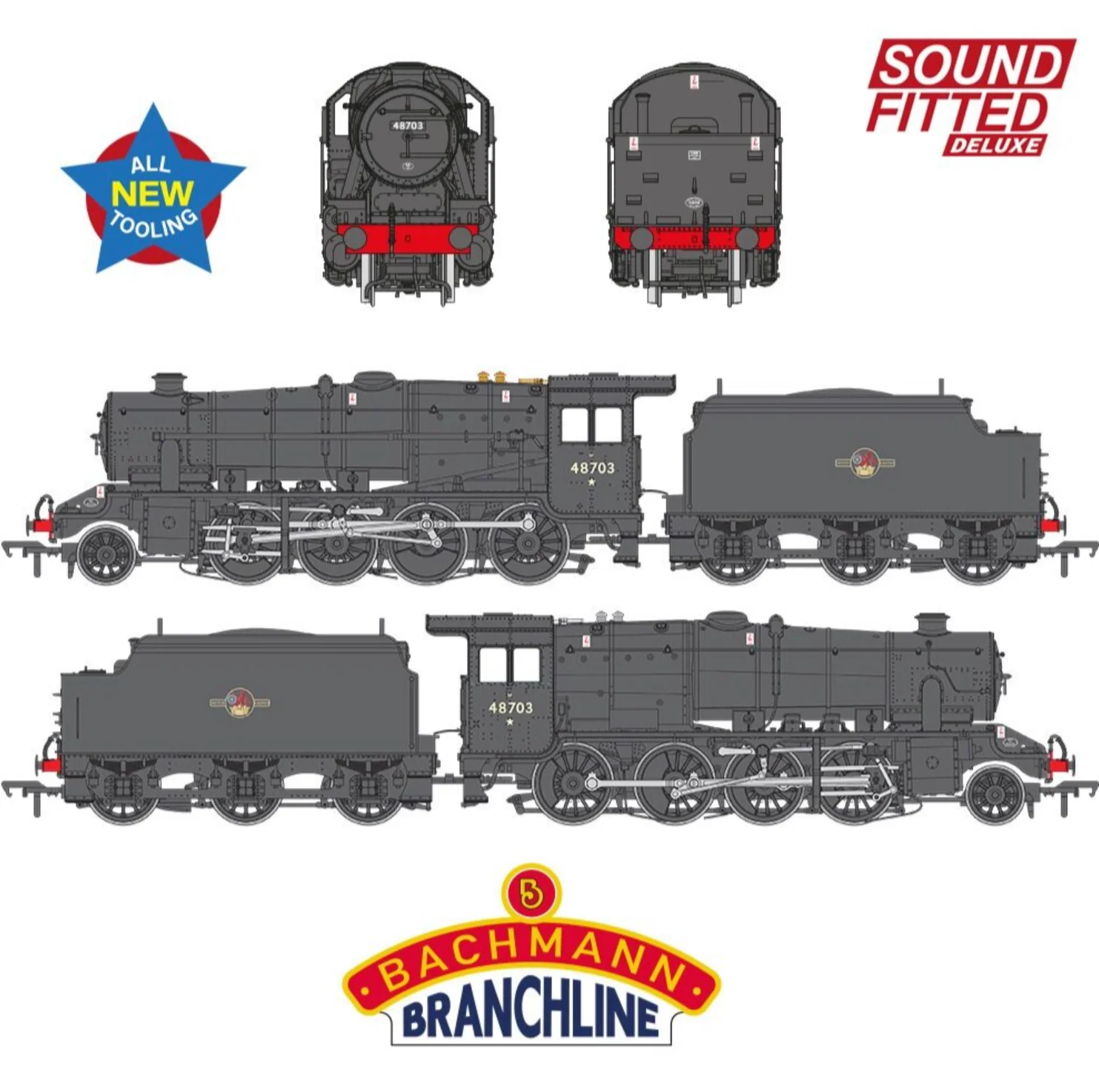 35-231SFX LMS 8F with Welded Tender 48703 BR Black (Late Crest) Steam Locomotive - DCC Sound Deluxe