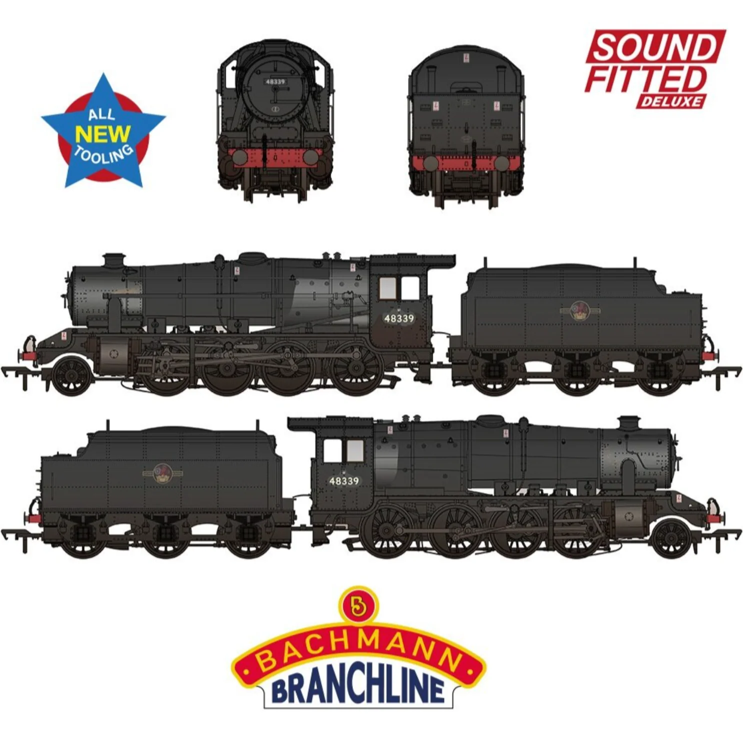 35-235SFX LMS 8F with Riveted Tender 48339 BR Black (Late Crest) Steam Locomotive - Weathered & DCC Sound Deluxe