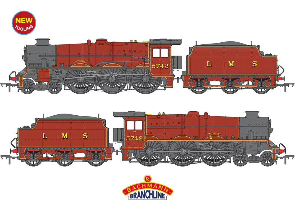 35-975 LMS Jubilee with Double Chimney & Riveted Stanier Tender 5742 'Connaught' LMS Crimson Lake Steam Locomotive