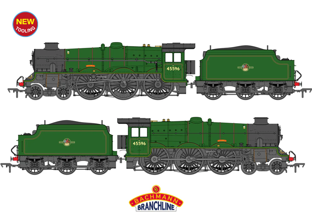 35-977A LMS Jubilee with Double Chimney & Welded Stanier Tender 45596 'Bahamas' BR Lined Green (Late Crest) (PRESERVED) Steam Locomotive