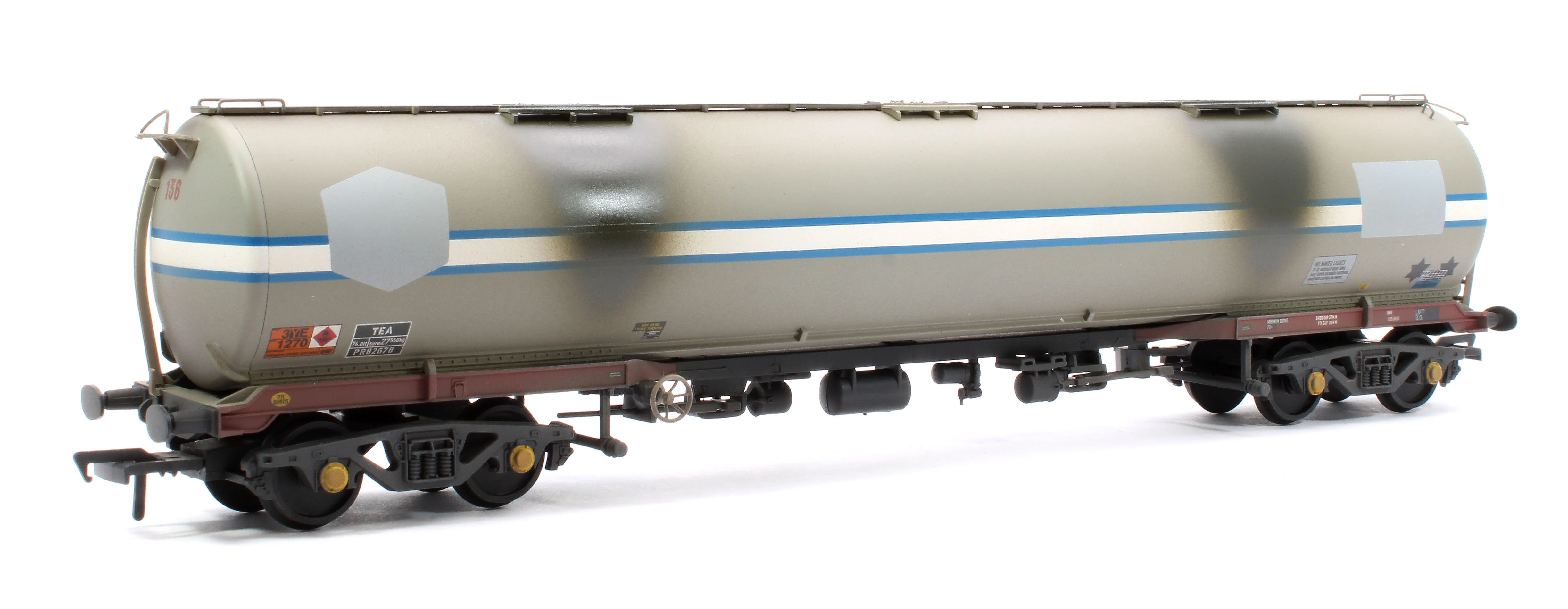 38-109B BR 102T TEA Bogie Tank Wagon Debranded (ex-Jet-Conoco) Light Grey No.PR82678 (ex-136)- Weathered