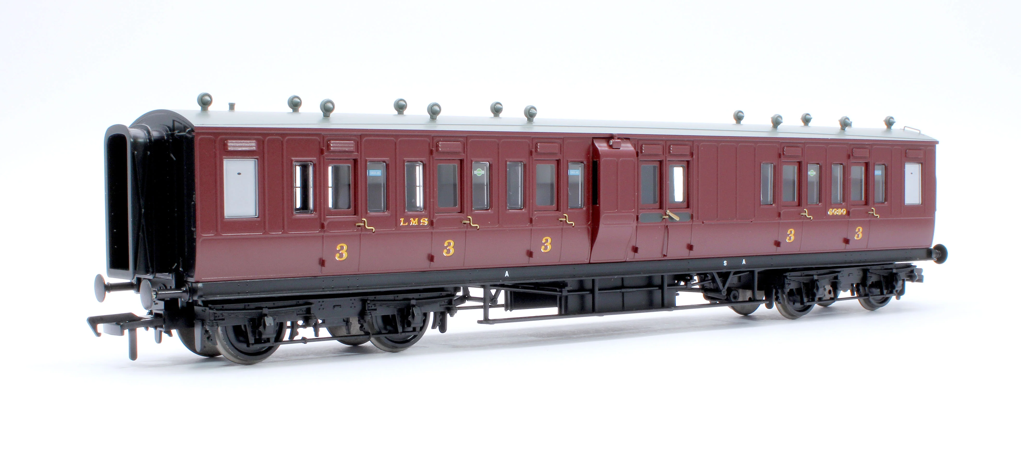 39-883 LNWR 50ft Arc Roof Brake Third Corridor LMS Crimson Lake No.6080