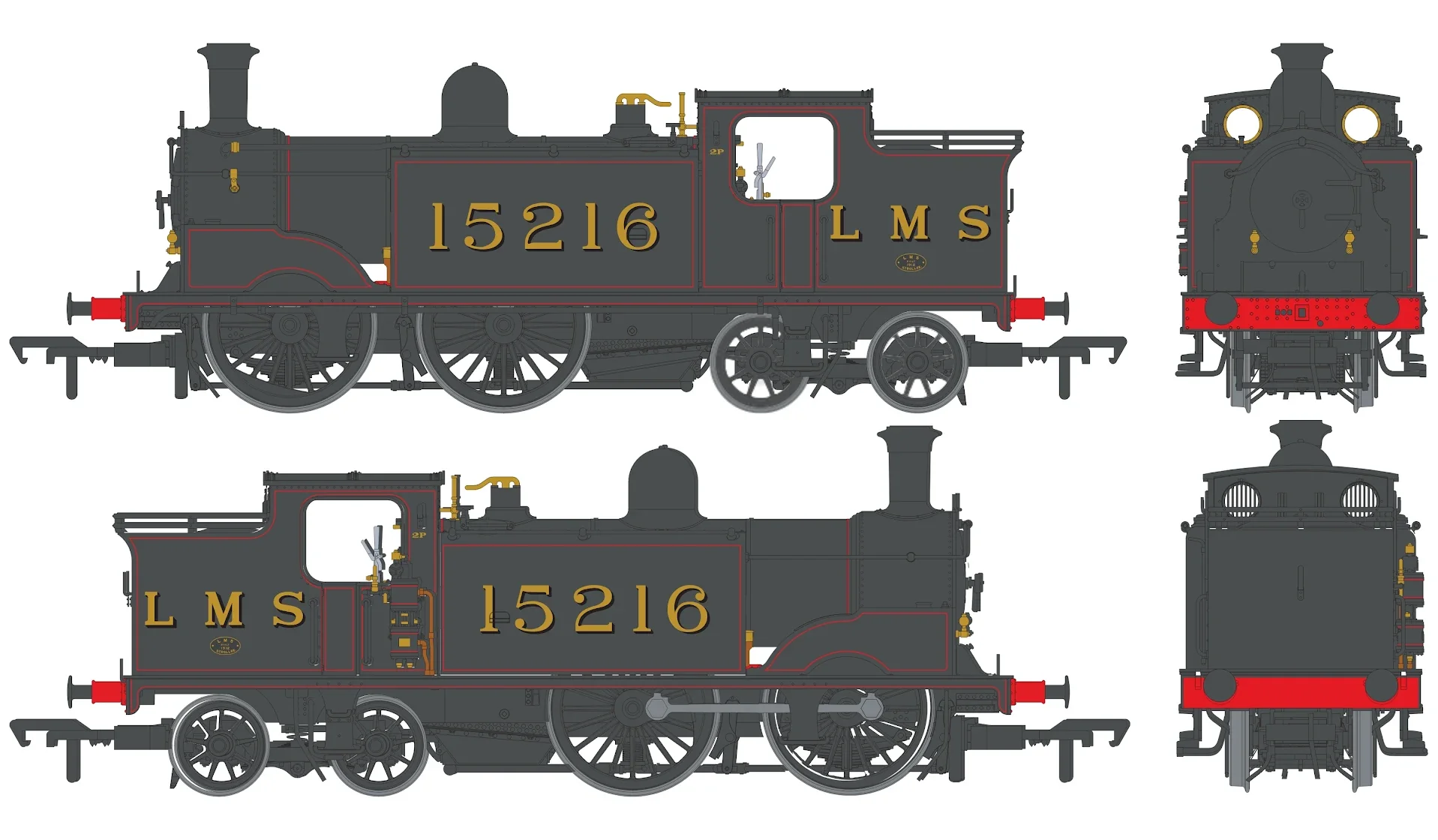 50-174ZSF Class 439 Caledonian 0-4-4T 15216 LMS Lined Black Steam Locomotive - DCC Sound - Image 2