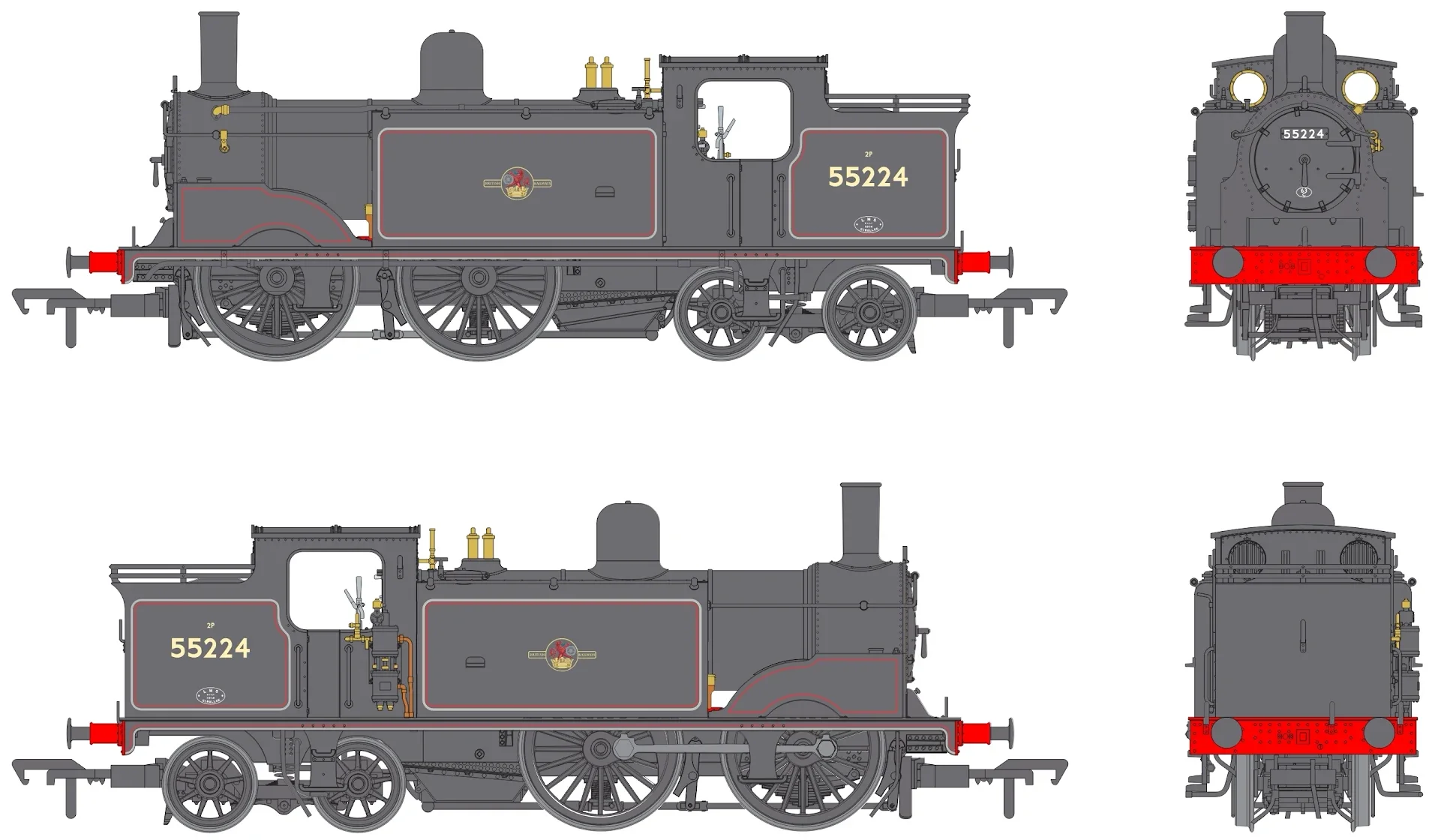 50-176ZSF Class 439 Caledonian 0-4-4T 55224 BR Lined Black Late Crest Steam Locomotive - DCC Sound - Image 2