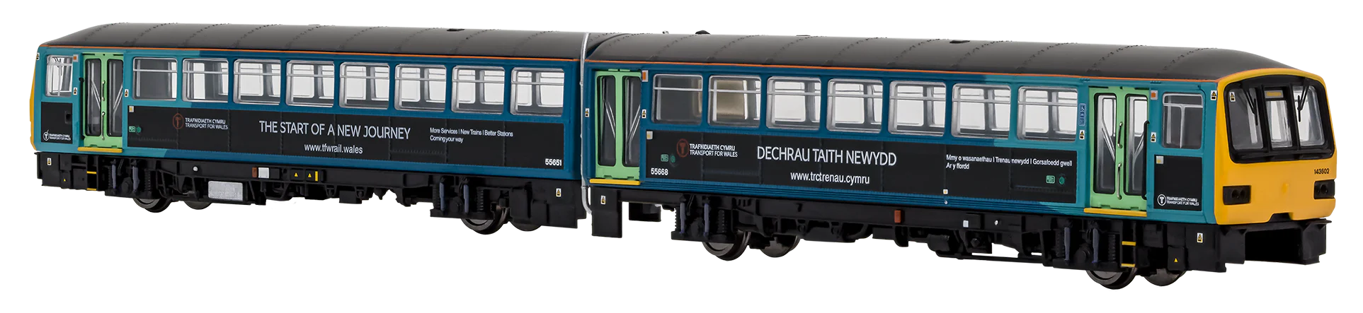 2D-143-004D Class 143 2 Car DMU 143602 Arriva Dark Blue With Transport For Wales Graphics - DCC Fitted