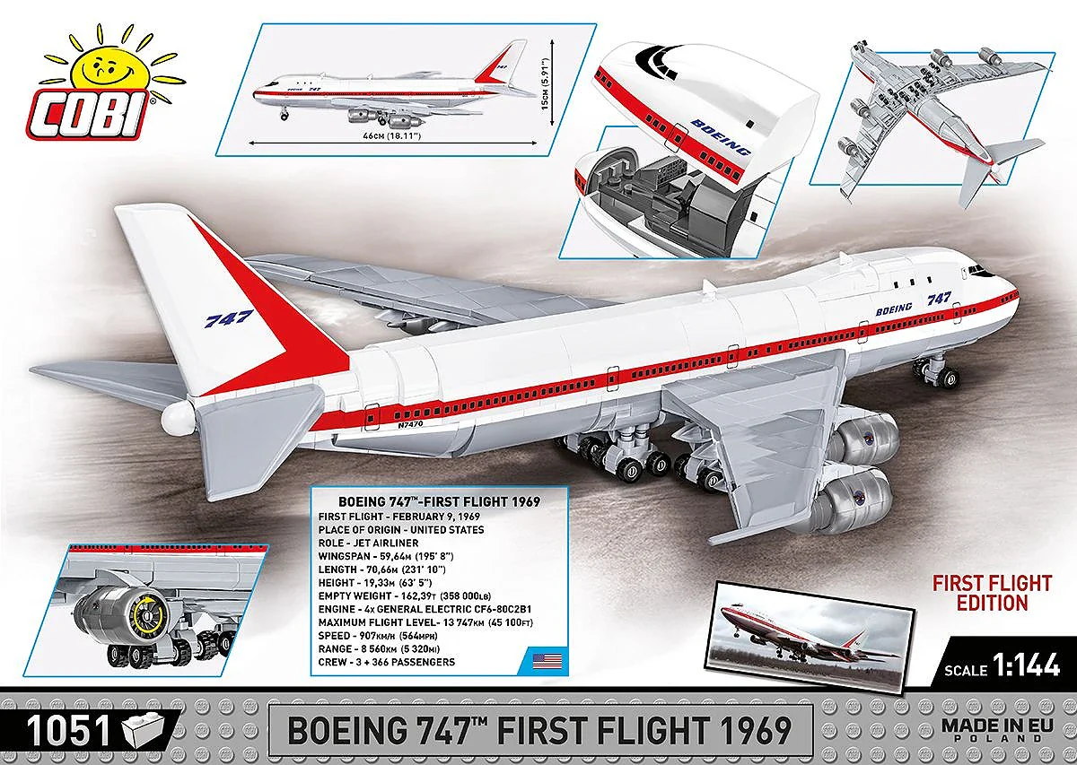 COB26609 Boeing 747 First Flight 1969 (1000 pcs) Model Kit - Image 4
