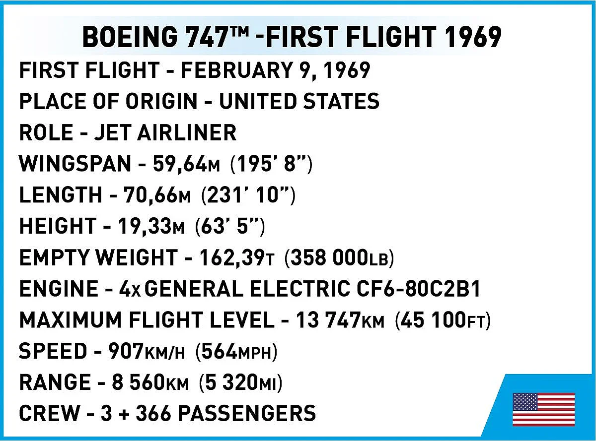 COB26609 Boeing 747 First Flight 1969 (1000 pcs) Model Kit - Image 7