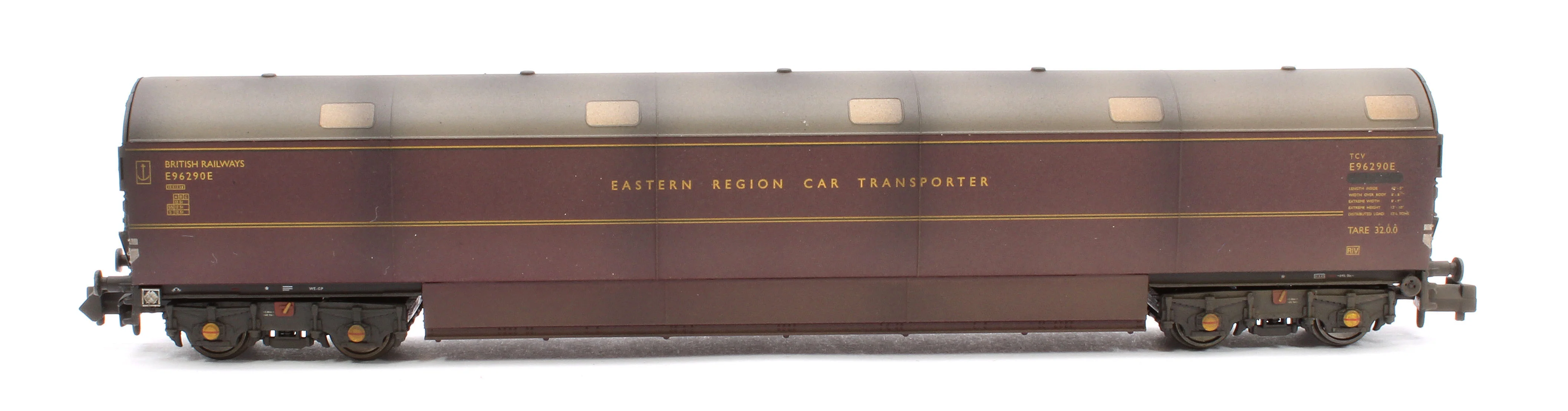 S2303-01 Custom Weathered Newton Chambers Car Transporter Eastern Region BR Lined Maroon E96288/289/290E - Pack 1 - Image 3