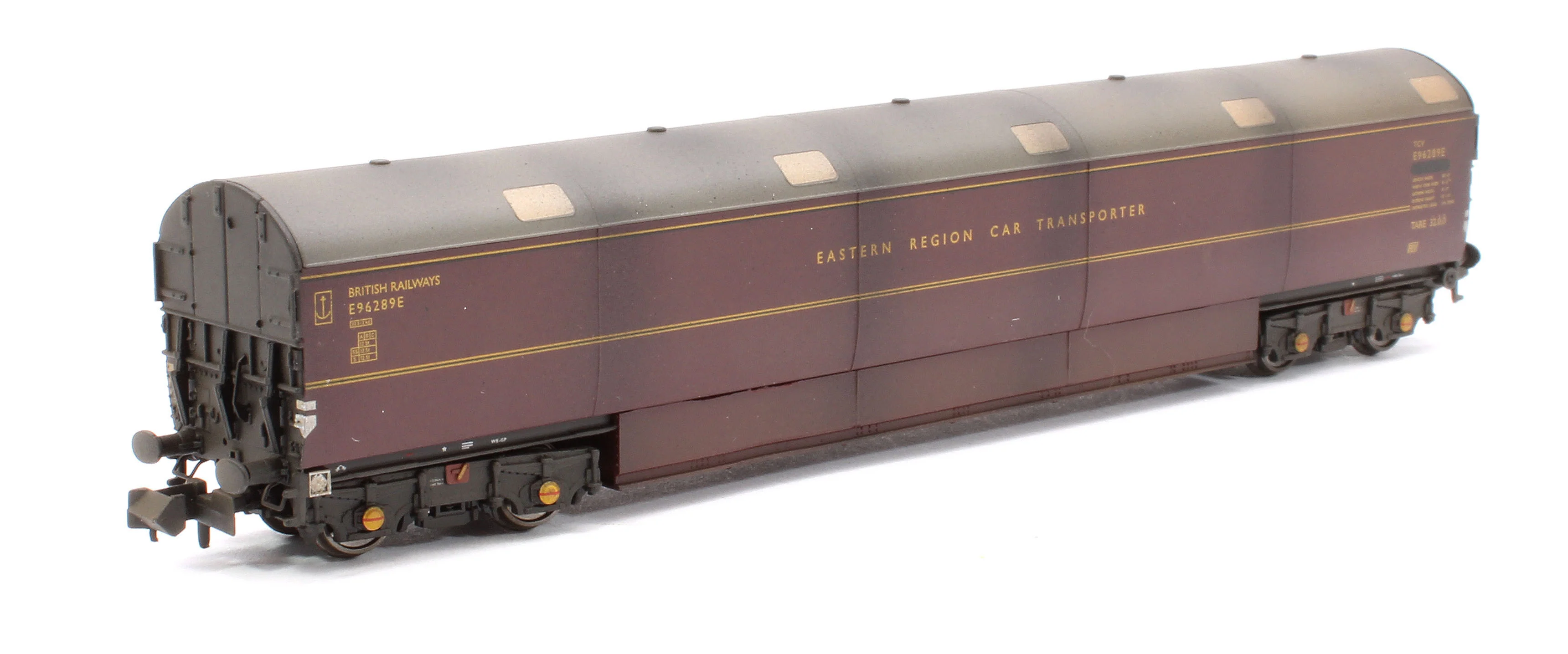 S2303-01 Custom Weathered Newton Chambers Car Transporter Eastern Region BR Lined Maroon E96288/289/290E - Pack 1 - Image 4