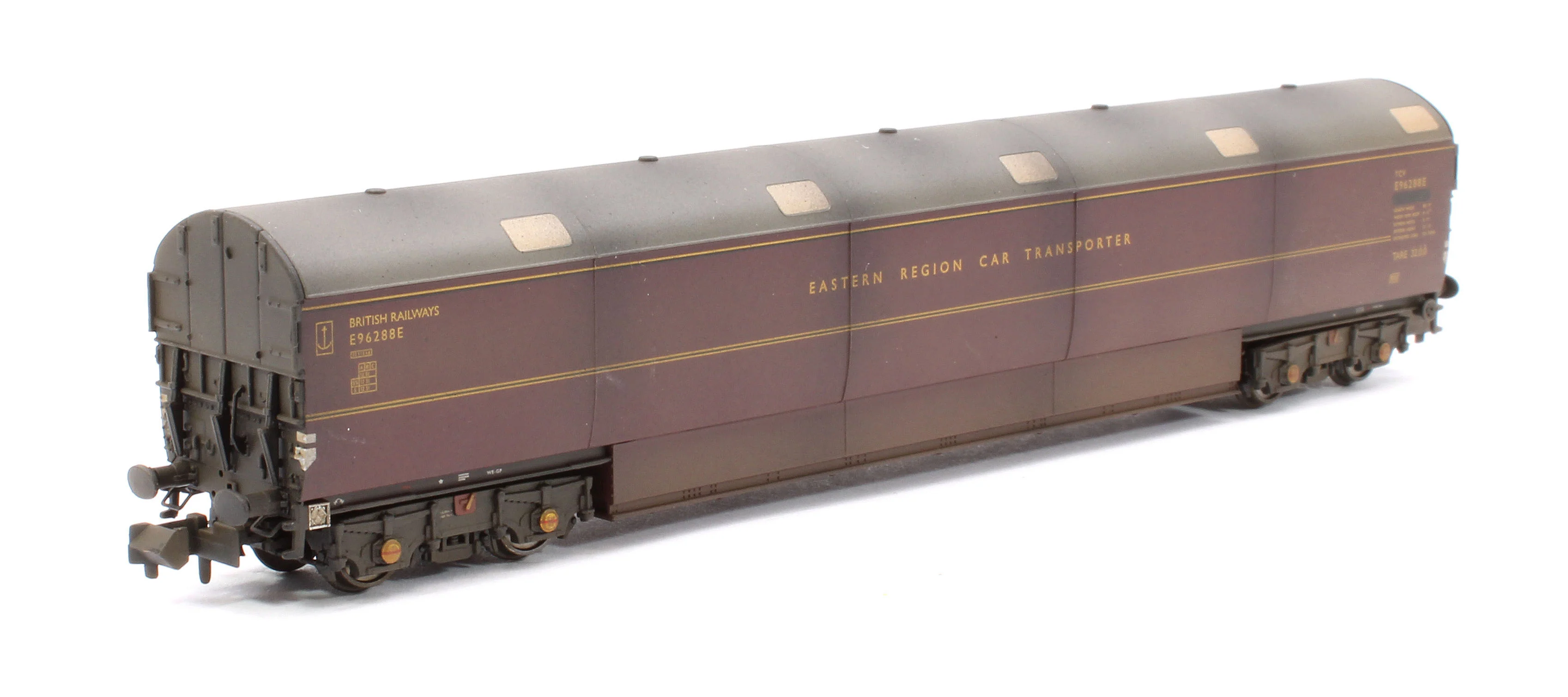 S2303-01 Custom Weathered Newton Chambers Car Transporter Eastern Region BR Lined Maroon E96288/289/290E - Pack 1 - Image 6