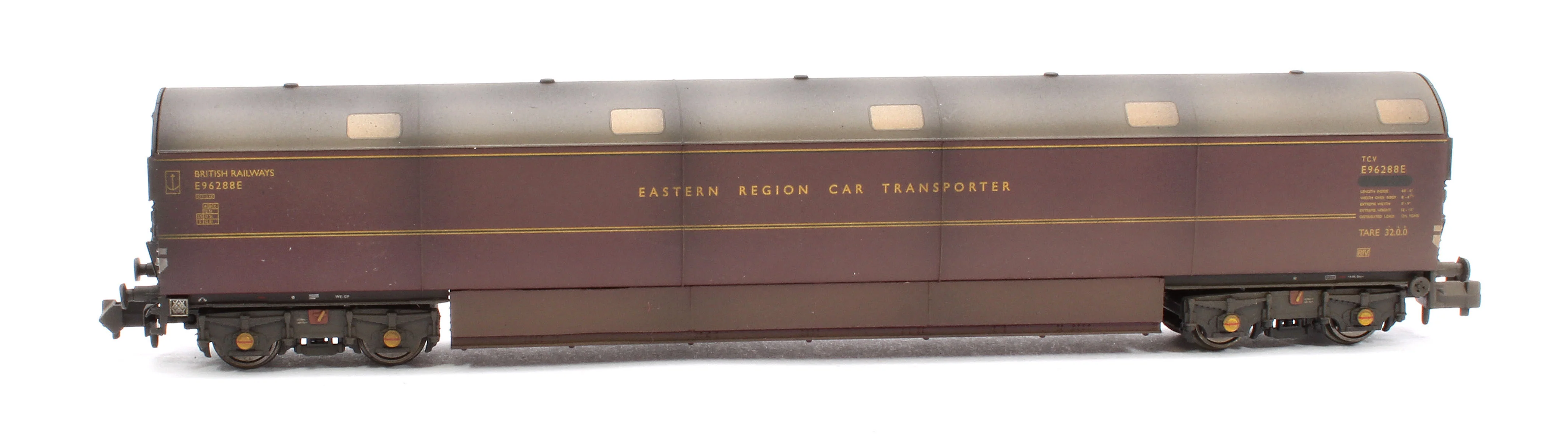 S2303-01 Custom Weathered Newton Chambers Car Transporter Eastern Region BR Lined Maroon E96288/289/290E - Pack 1 - Image 7