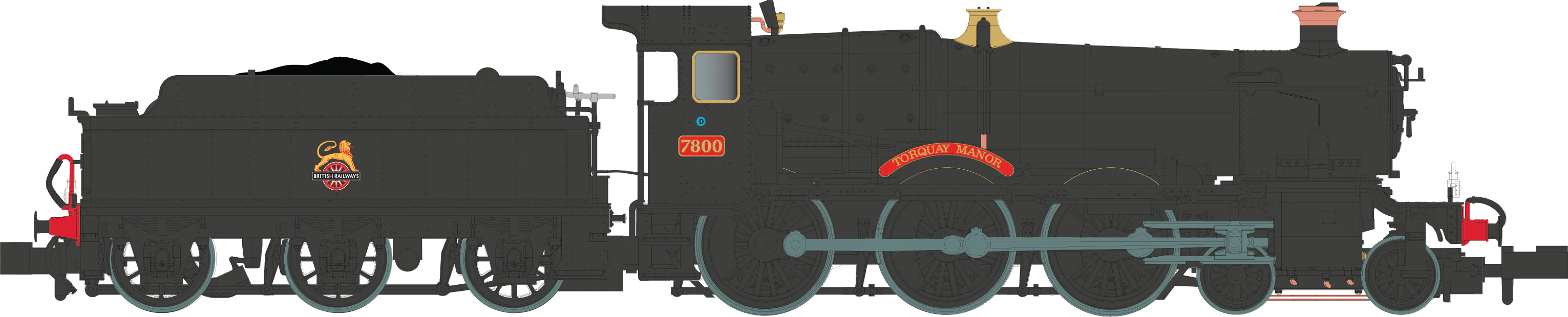 2S-001-008D 4-6-0 Torquay Manor 7800 BR Black Large Early Crest Steam Locomotive - DCC Fitted