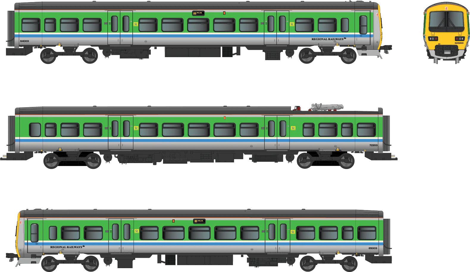 4D-323-001S Class 323 323203 Regional Railways Centro 3 Car EMU Set - DCC Sound Fitted - Image 5