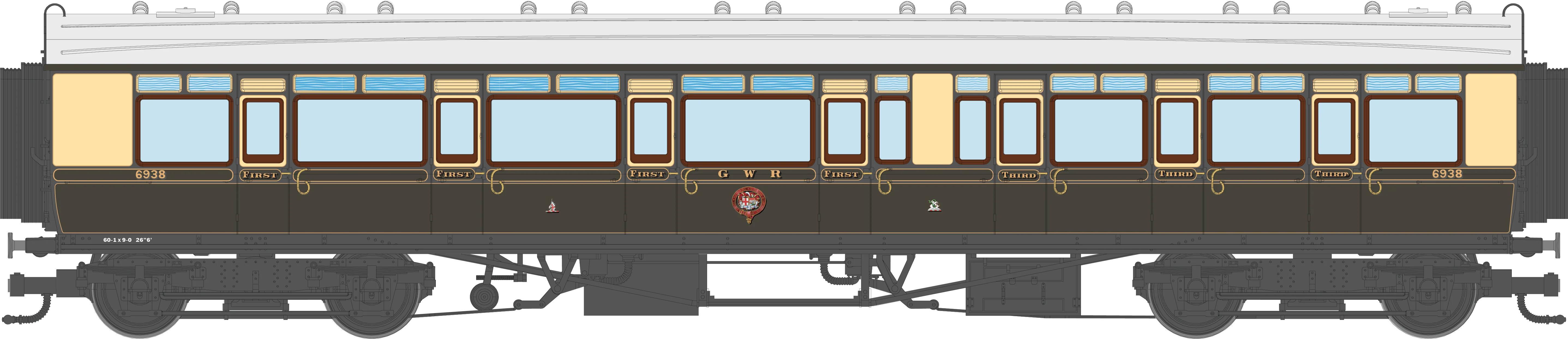 4P-021-102 GWR Corridor Toplight 1925 Lined Chocolate & Cream Composite LH 6938