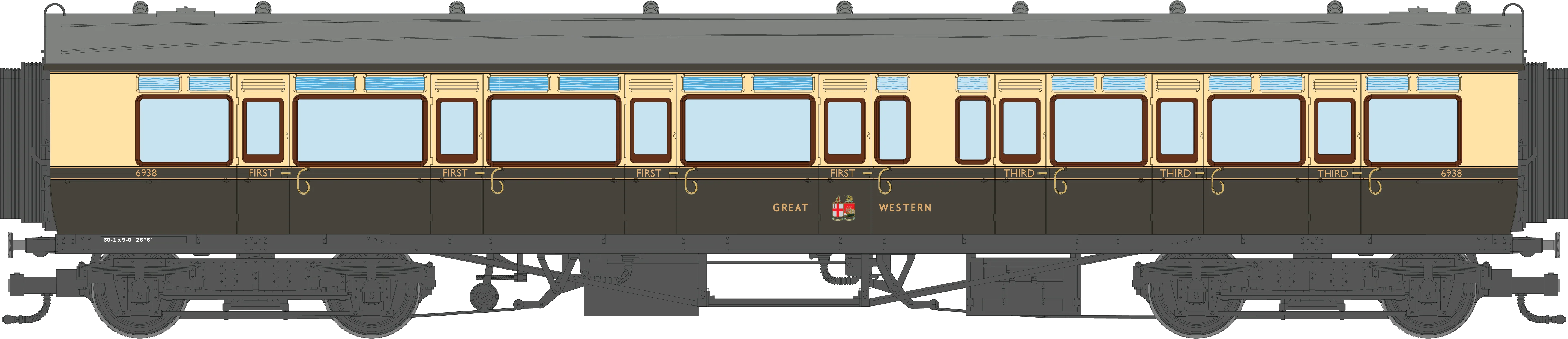 4P-021-502 GWR Corridor Toplight 1947 Chocolate & Cream Great Western Composite LH 6938