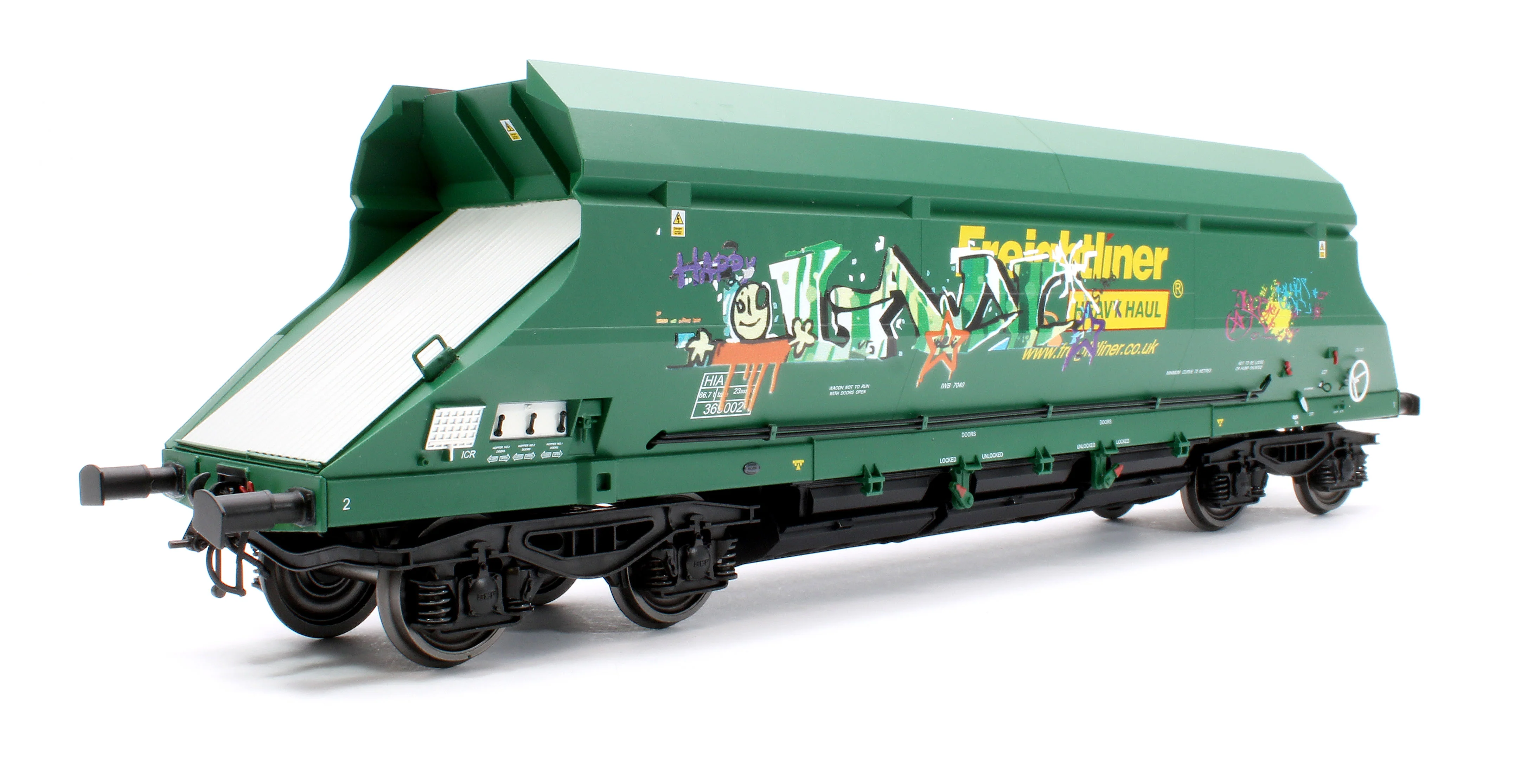 7F-026-005G1 HIA Freightliner Green Heavy Haul Limestone Hopper 369002 Graffiti