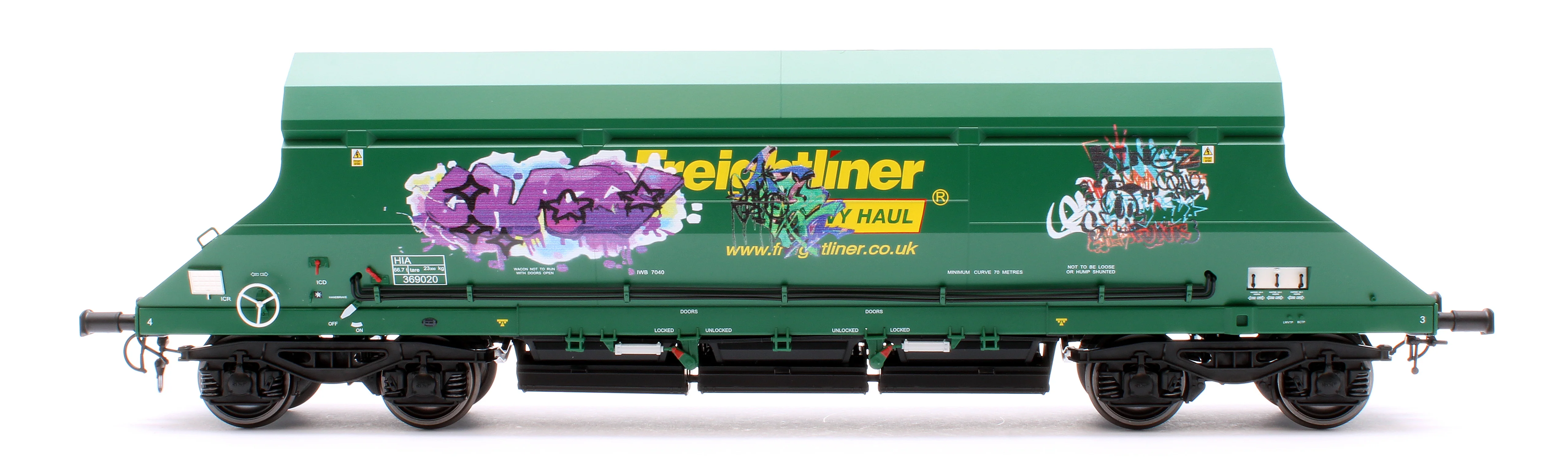 7F-026-006G HIA Freightliner Green Heavy Haul Limestone Hopper 369020 Graffiti - Image 3