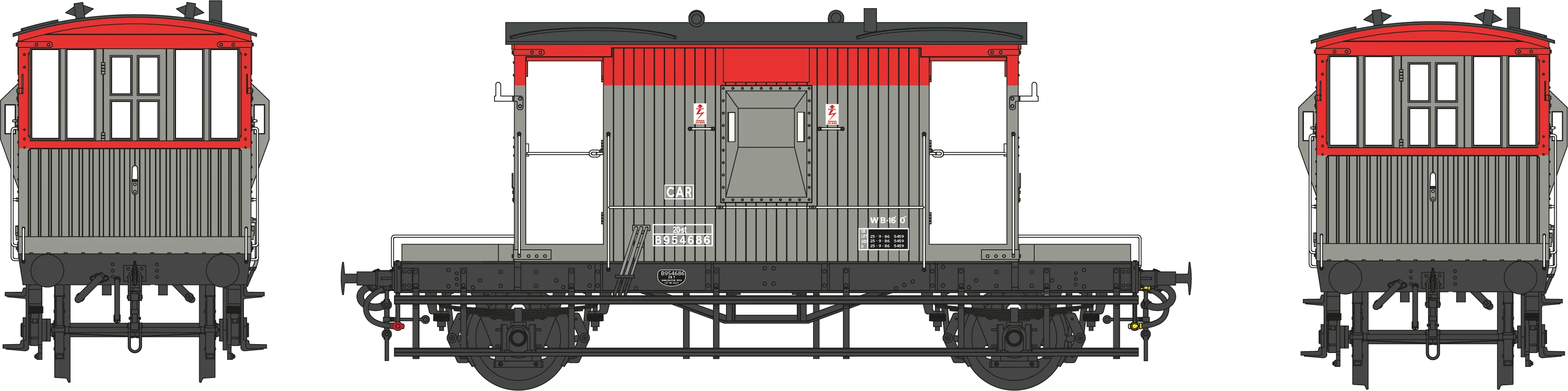 7F-200-025 BR 20T Brake Van Diagram 1/507 B954686 Railfreight Red/Grey CAR - Image 2