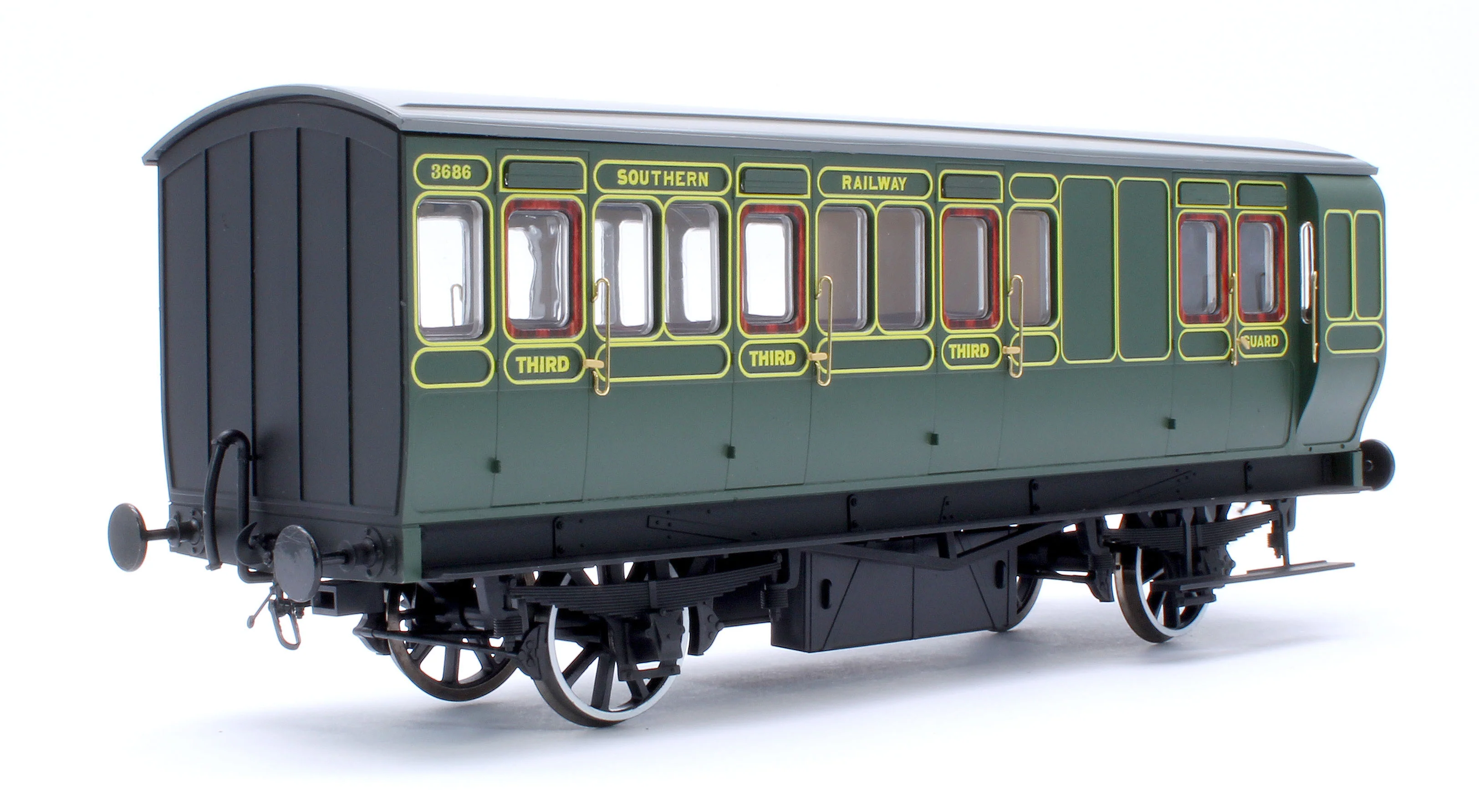 7P-020-553L Stroudley 4 Wheel Electrically Lit Brake 3rd Southern Line Green 3686 - Light Bar Fitted - Image 3