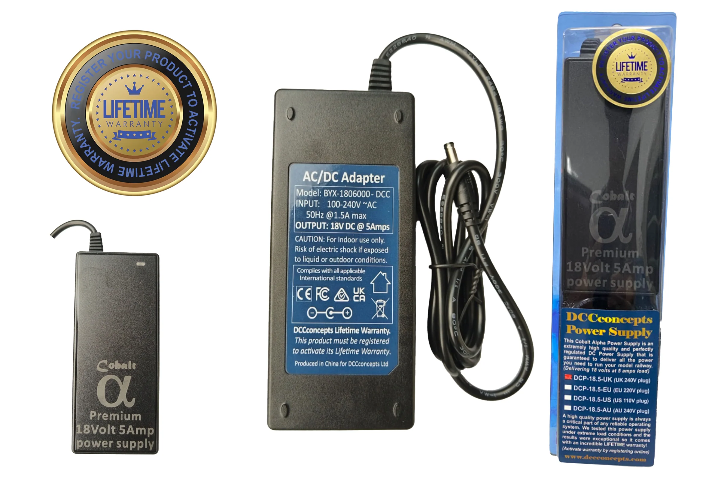 DCP-18.5.AU Cobalt 18V DC, 5A (AU) Premium high reliability power supply for DC/DCC systems – 2.5mm DC AU plug