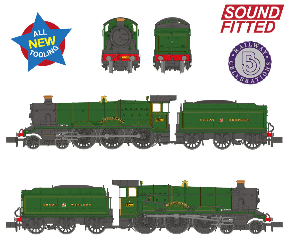 372-450SF GWR 'Modified Hall' 6960 'Raveningham Hall' GWR Lined Green (GW Crest) Steam Locomotive - DCC Sound - Image 2
