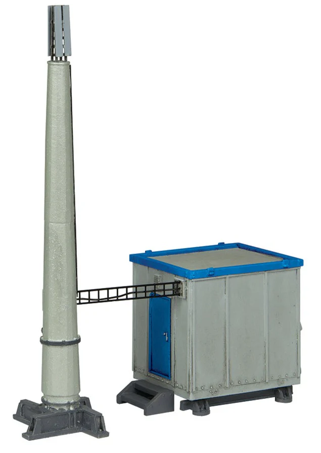 44-0195B GSM-r Telecom Cabin and Monopole - Blue Cabin