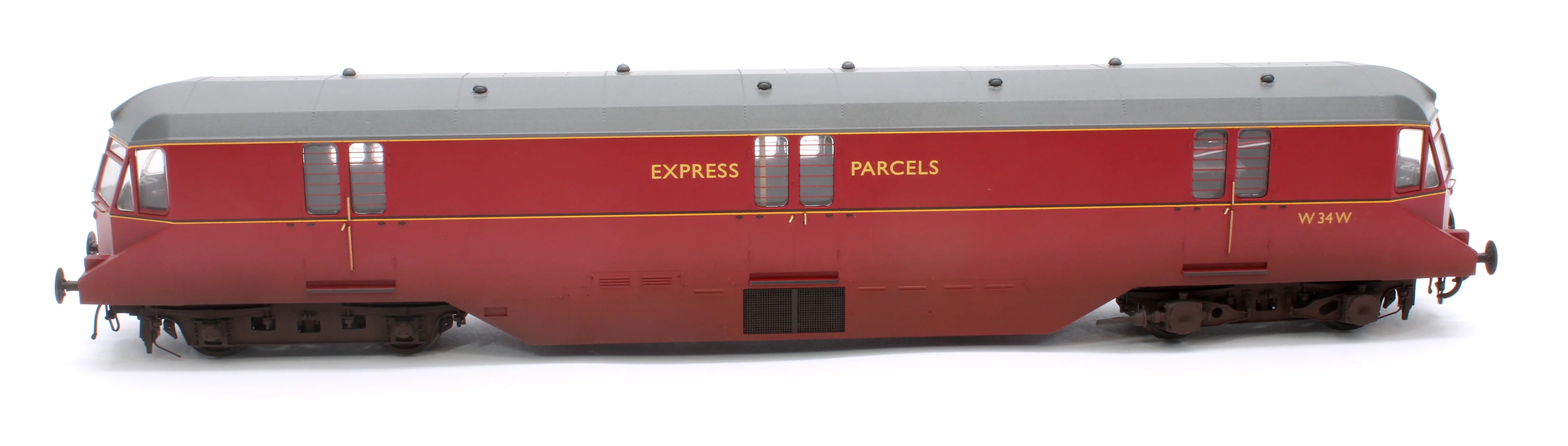 19432 Pre-Owned GWR Parcels Railcar BR ‘Express Parcels’ Crimson No. W34W (Grey Roof) Diesel Locomotive - Weathered - Image 9