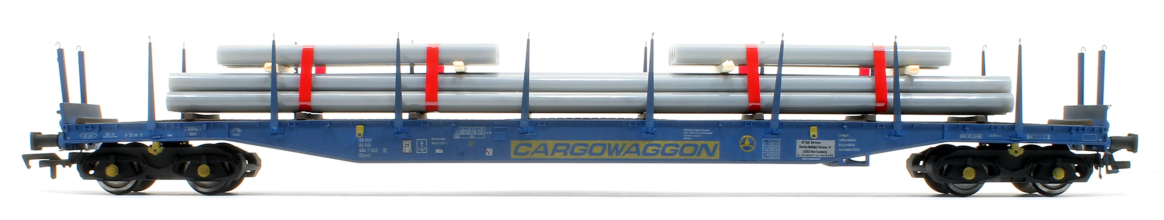 5113 IGA Cargowaggon bogie flat in CARGOWAGGON blue with pipe load 4647 033 - Weathered - Image 3