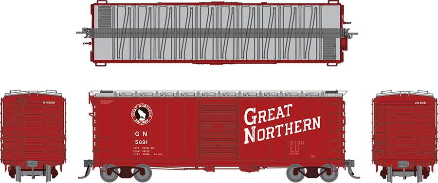155006A HO GN 40' Boxcar w/ Late IDNE: Great Northern - Vermilion w/ lettering: Single - Image 2