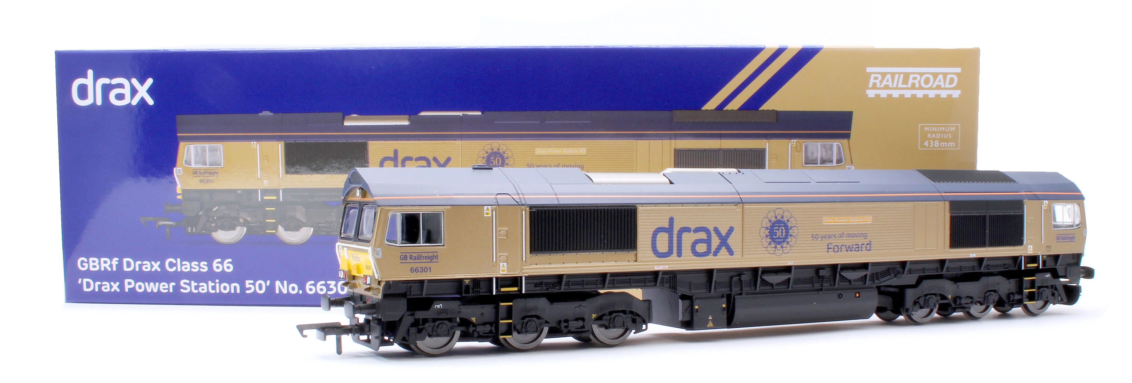 R30461 RailRoad GB Railfreight Class 66 Co-Co Drax 50th Anniversary Gold 66301 ‘Drax Power Station 50’ Diesel Locomotive - Image 2