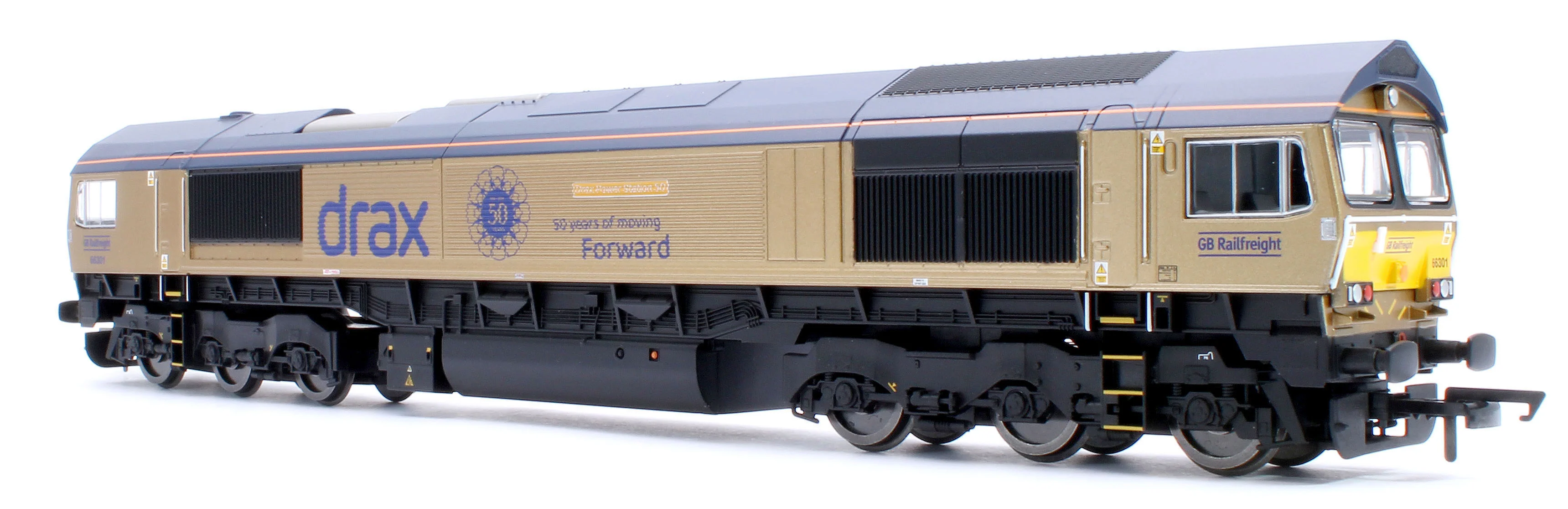 R30461 RailRoad GB Railfreight Class 66 Co-Co Drax 50th Anniversary Gold 66301 ‘Drax Power Station 50’ Diesel Locomotive - Image 4