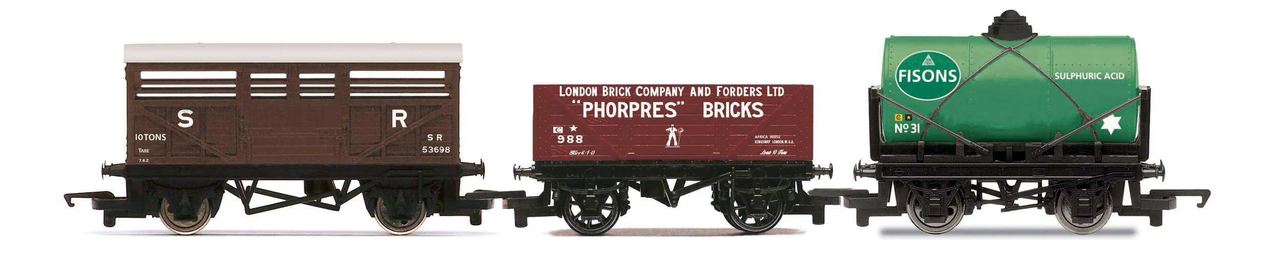 R60353 RailRoad Triple Wagon Pack - Open Wagon, Tank Wagon & Cattle Van