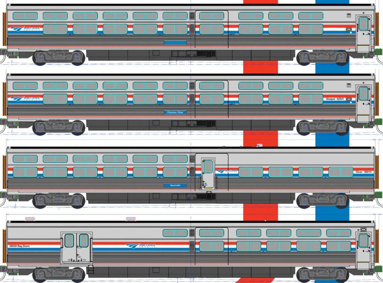 106-8004 Viewliner II Coach Set (4) Amtrak PhIII