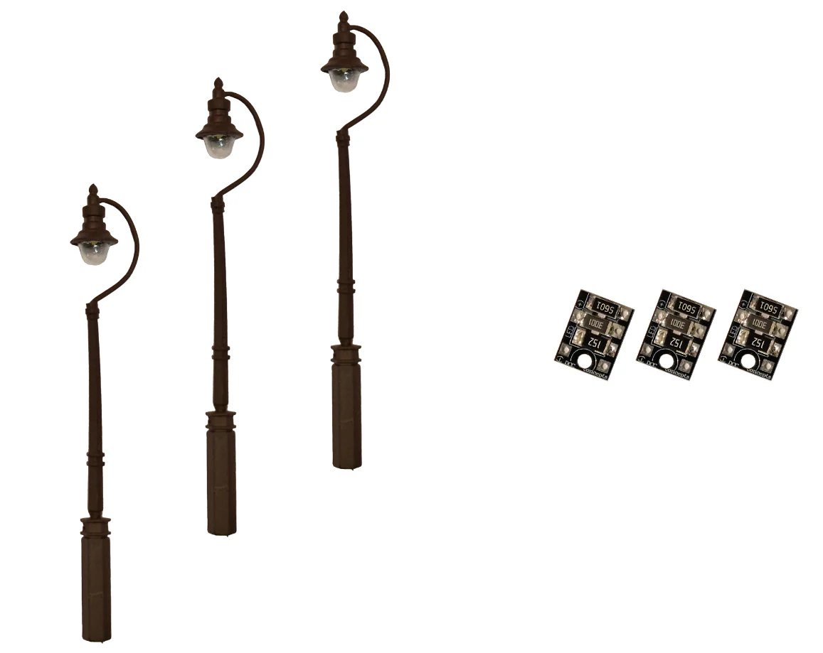 LML-SSBK 4mm Scale Swan-Neck Street/Platform Lamps – Black (3 pack)