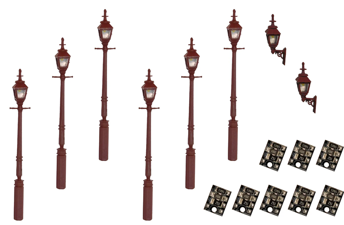 LML-VPGMR 4mm Scale Gas Lamps Value Pack – Maroon (2x Wall Lamps, 6x Street/Platform Lamps)