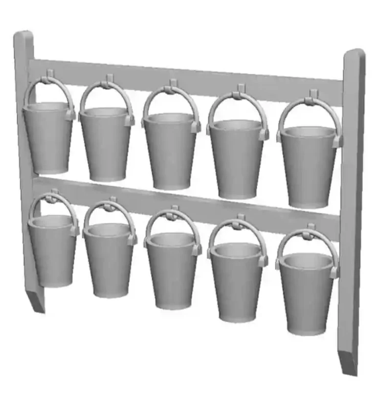 2631-043 O Gauge Railway & Lineside - 10x Fire Buckets and Stand