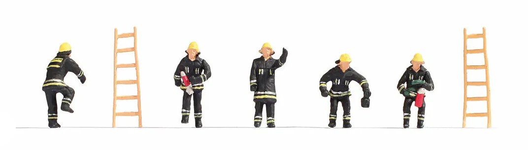 N15021 Firemen in Black Uniform (5) and Ladders (2) Figure Set