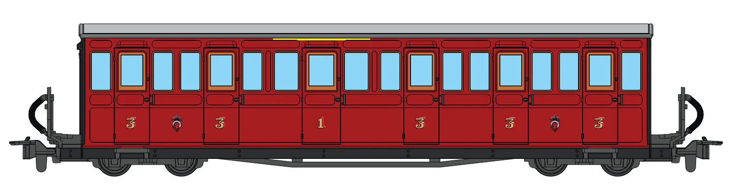 GR605A Ffestiniog Railway Short 'Bowsider' Bogie Coach, 1970s Red, No. 17