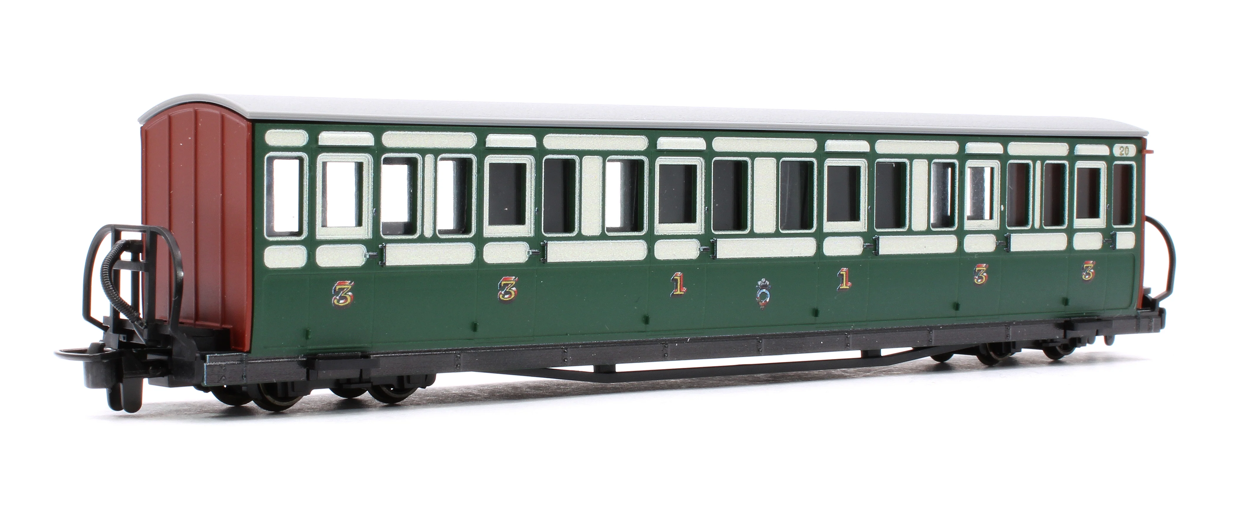 GR621B Ffestiniog Railway Long 'Bowsider' Bogie Coach, Early Preservation Green, No. 20