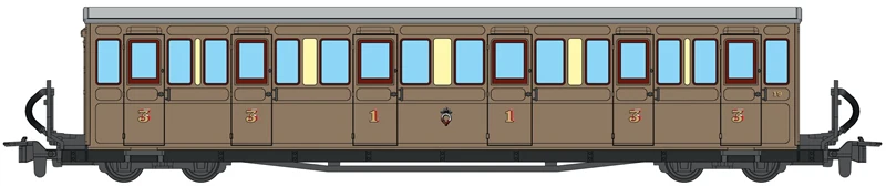 GR624B Ffestiniog Railway Long 'Bowsider' Bogie Coach, Teak, No. 20