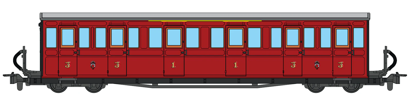 GR625B Ffestiniog Railway Long 'Bowsider' Bogie Coach, 1970s Red, No. 20