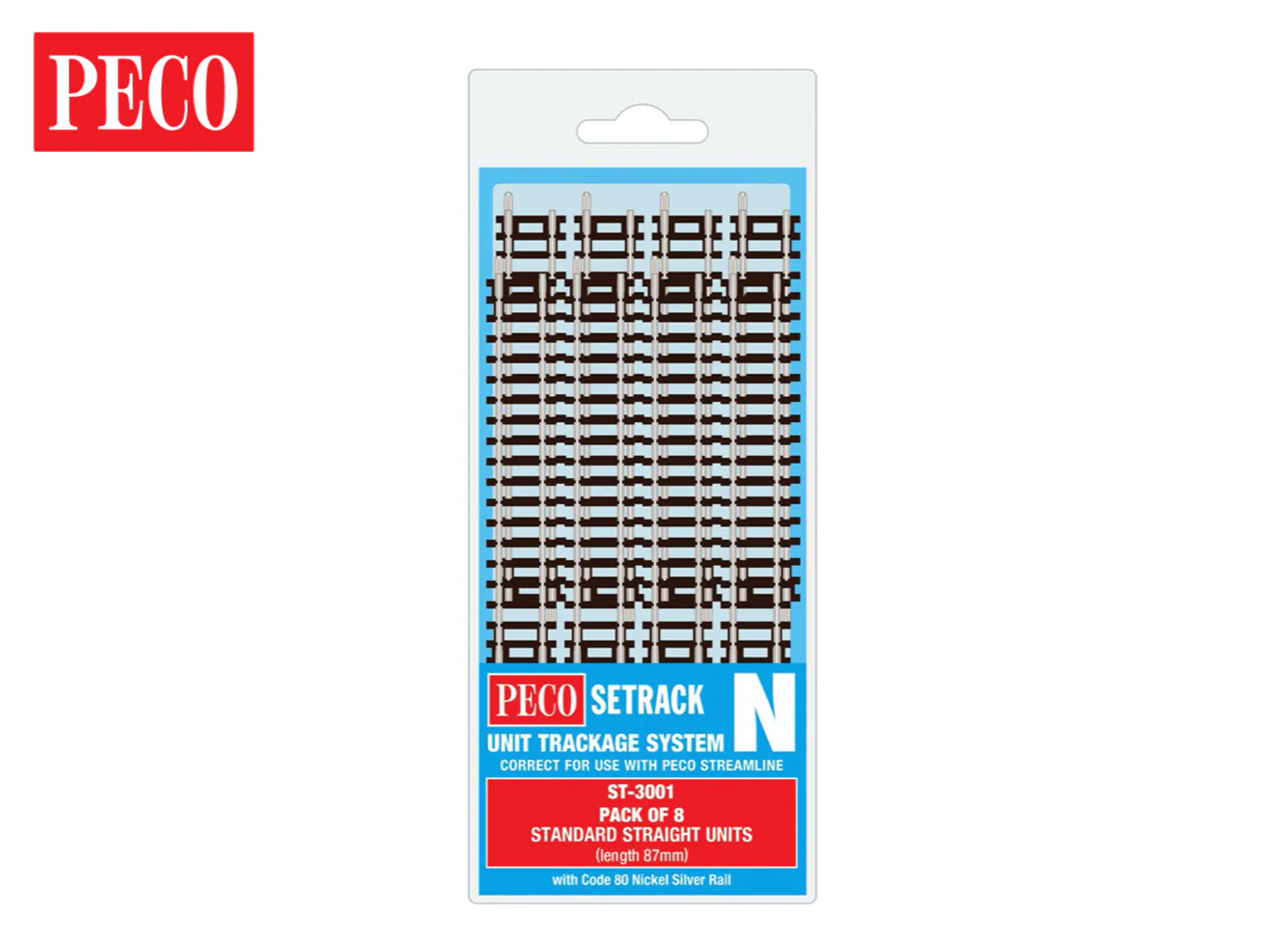 ST3001 ST3001 87mm long - Code 55/80 - Setrack Standard Straight (8x ST-1)