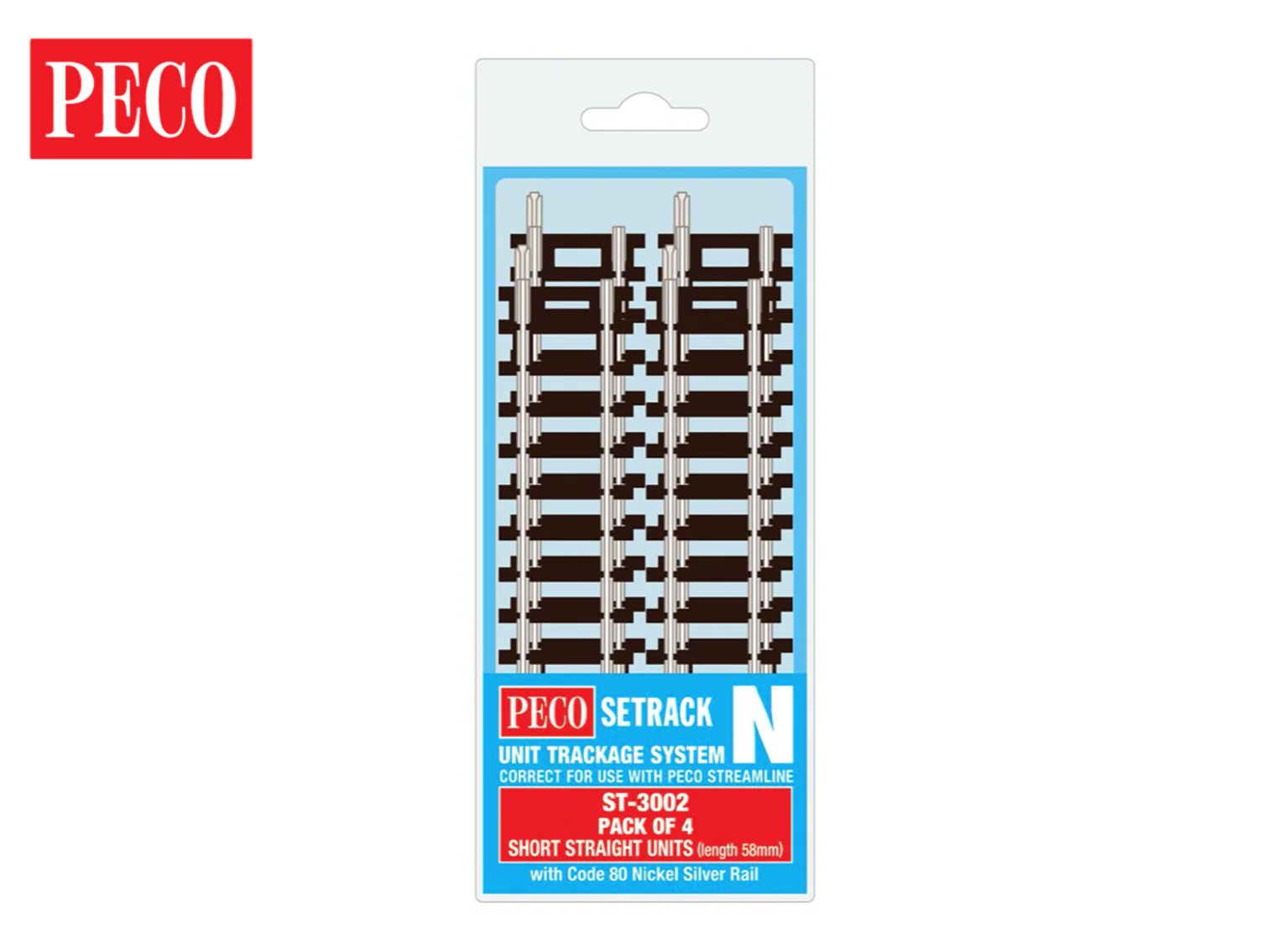 ST3002 ST3002 - Code 55/80 - Setrack Short Straight, 58mm long (4 x ST-2)