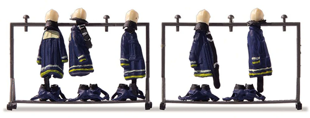 PR17719 Fireman's Blue Uniforms (5) on Racks (2)
