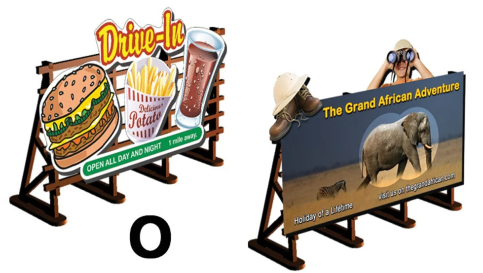 PLS-033 O Scale 2 X Billboards No: 4 Drive-In + Safari